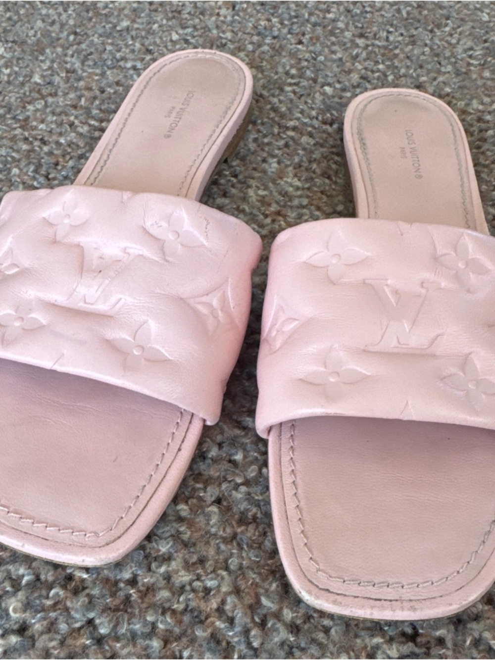 Louis Vuitton Blush Pink Monogram Leather Slide Sandals - Picture 2 of 4